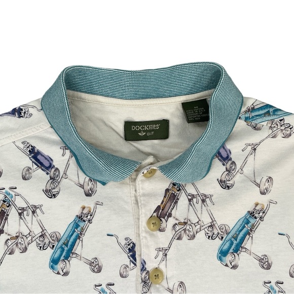 Dockers Golf Polo, White/ Aqua, Size Medium - Picture 3 of 6
